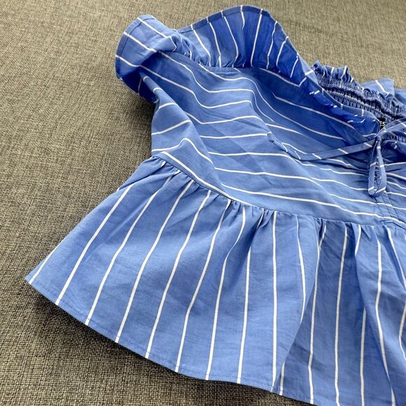NEW! Express Cropped Peplum Top XL Striped Blue White Ruffled msrp: $54 Cotton - Picture 3 of 14